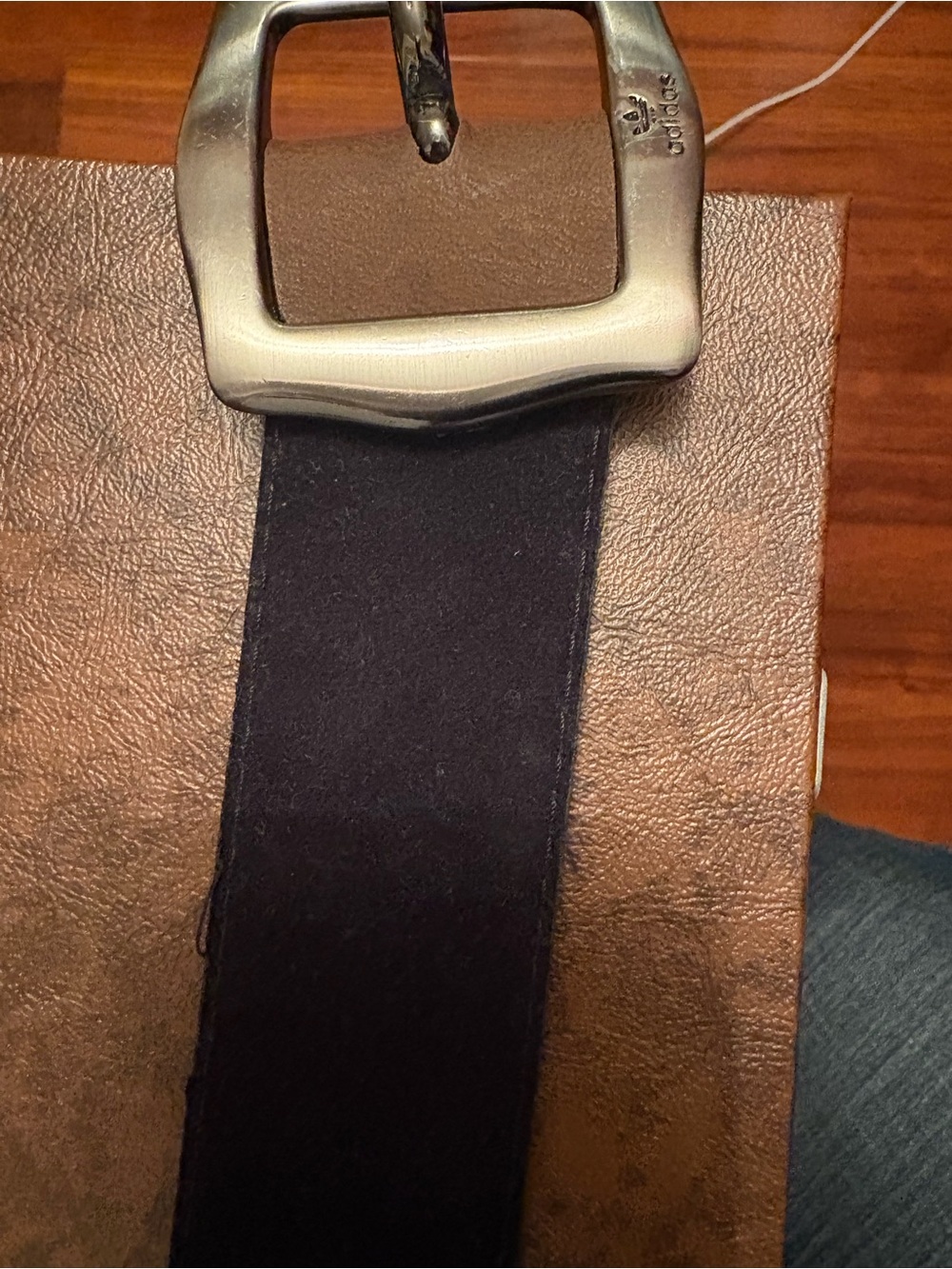 adidas Men's Brown Leather Belt with Black Strap and Silver Buckle